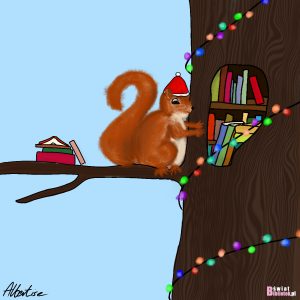 Wiewiórka robi zapasy książek na święte