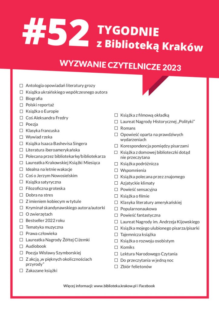 52 książki w 52 tygodnie wyzwanie czytelnicze Biblioteki Kraków